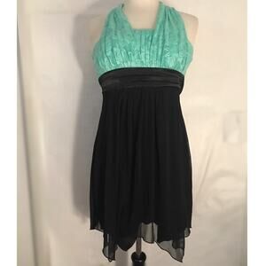 X). Sweet Storm Asymmetrical Turquoise Teal Blue Black Dress size Small